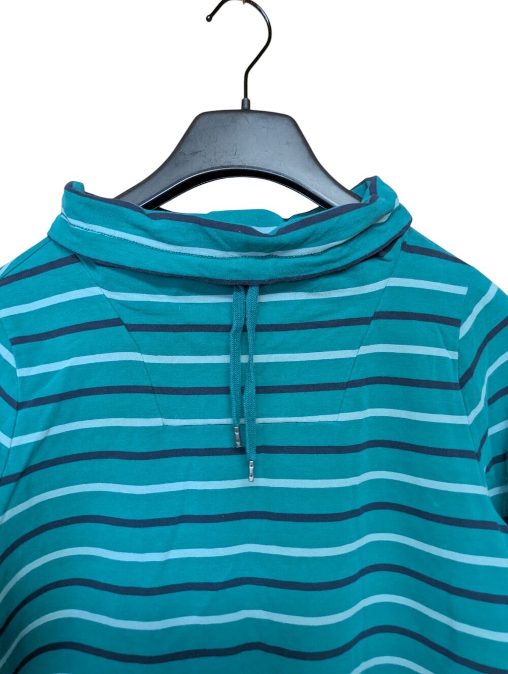 L.L. Bean Green Stripe Funnel Neck Cotton Sweatshirt Size Medium - Picture 3 of 6